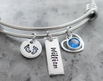 Personalized Mother Bracelet - Charm Bracelet - Name Bracelet - New Mom Jewelry - Wire Bangle - Baby Shower Gift