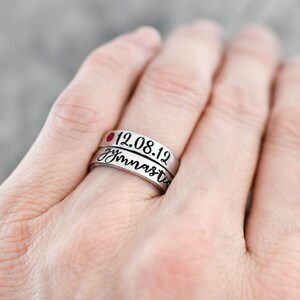 Gymnast Ring, Gymnastics Jewelry, Personalized Word Date Ring, Adjustable Wrap Ring, Sports Ring, Dance, Soccer, Minimalist Ring
