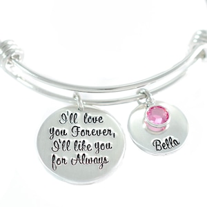 Charm Armband, Gepersonaliseerde moeder Ik zal voor altijd van je houden Ik zal je altijd leuk vinden, Moeder Armband Cadeau, Moeder Dochter Cadeau, Oma
