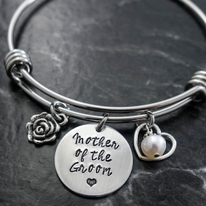 Mother of the Groom Gift, Personalized Mother in Law Bracelet, Mother of the bride wedding bangle, from bride, MOG