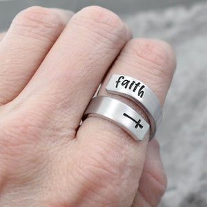 Cross Ring, Faith Ring, Christian Ring, Inspirational Motivational Jewelry, Adjustable Wrap Ring, Minimalist, Skinny, Gift