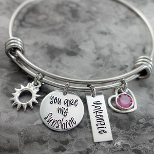Charm Bracelet -  You are My Sunshine - Wire Bangle - Mother Grandma Jewelry - Gift