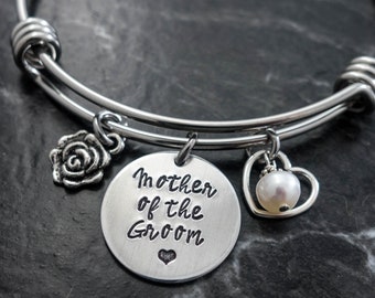 Mother of the Groom Gift, Personalized Mother in Law Bracelet, Mother of the bride wedding bangle, from bride, MOG