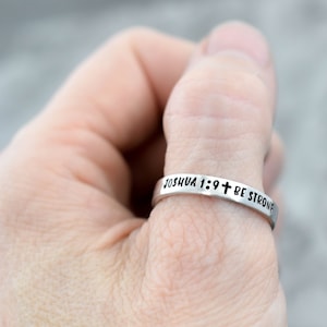 Scripture Ring, Cross Ring, Bible Verse Ring, Faith Ring, Skinny Stacking Ring, Joshua 1:9, Inspirational Ring, Minimalist, Be Strong