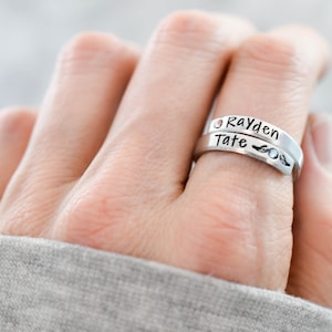 Personalized Memorial Ring, Adjustable Wrap Ring, Stacking, Angel Wings, Loss of Loved One Grandma Mom, Name Ring, Layering, Sympathy Gift