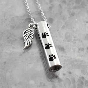 Cremation Jewelry, Pet Urn Necklace, Pet Memorial Necklace, Paw Print Dog Loss Urn, Pet Ashes, Keepsake, Pet Hair, Sympathy Gift