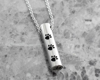 Cremation Jewelry, Pet Urn Necklace, Pet Memorial Necklace, Paw Print Dog Loss Urn, Pet Ashes, Keepsake, Pet Hair, Sympathy Gift