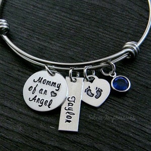 Mommy of an Angel -  Miscarriage  -  Infant Loss Jewelry  -  Wire Bangle Bracelet  -  Personalized  -  Hand Stamped
