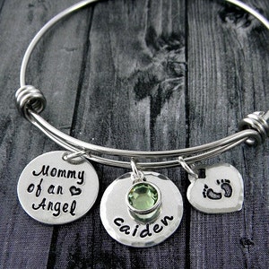 Mommy of an Angel -  Miscarriage  -  Infant Loss Jewelry  -  Wire Bangle Bracelet  -  Personalized  -  Hand Stamped