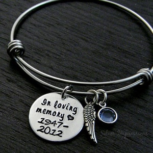 In Loving Memory Charm Bracelet -  Wire Bangle  -  Remembrance Bracelet  -  Wire Bangle Bracelet  -  Angel Wing