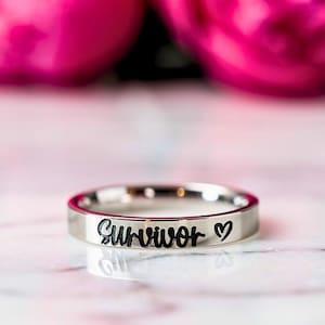 Cancer Survivor Ring, Awareness Ribbon, Warrior, Pink, Support Ring, Breast Cancer, Personalized, Inspirational, Gift, Motivational