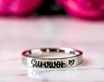 Cancer Survivor Ring, Awareness Ribbon, Warrior, Pink, Support Ring, Breast Cancer, Personalized, Inspirational, Gift, Motivational