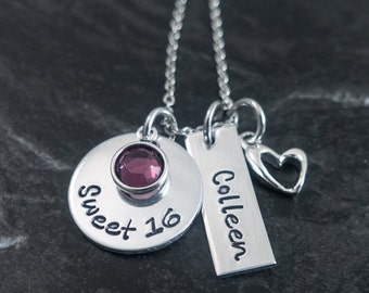 Sweet 16 -  Sweet 16 Bracelet  -  Sweet 16 Necklace  -  Sweet 16 Gift  -  Personalized  -  Charm Necklace  -  Hand Stamped