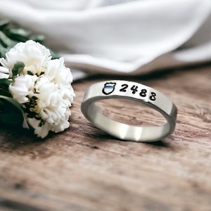 Police Wife Ring, Badge Number, Personalized, Police Badge Ring, Stacking Ring, Police Officer, Thin Blue Line, Skinny, Gift, Back the Blue