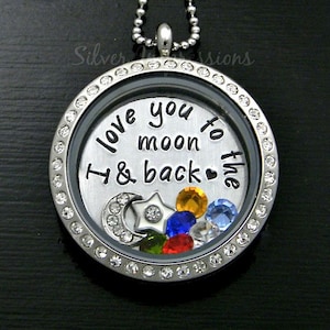 I Love You to the Moon & Back Floating Locket -  Charm Locket  -  Glass Memory Locket