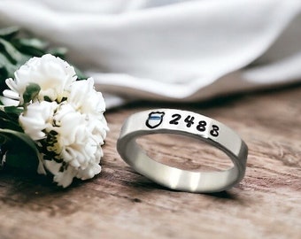 Police Wife Ring, Badge Number, Personalized, Police Badge Ring, Stacking Ring, Police Officer, Thin Blue Line, Skinny, Gift, Back the Blue