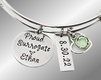 Surrogate Mom Gfit, Personalized Mother Bracelet, Angel Baby, Miracle Baby, Name and Birthstone, Miscarriage, Gift for Surrogacy, Mom Gift