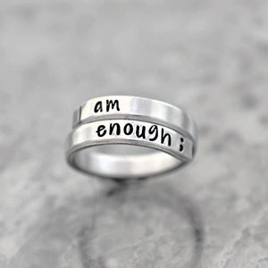 I am enough, Stackable Ring, Self Worth, I am worthy, Semicolon, I am enough Jewelry, Adjustable, Empowerment, Motivational, You are enough