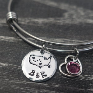 Long Distance Relationship -  Charm Bracelet  -  Wire Bangle -  Couples Bracelet