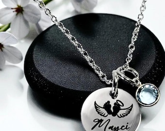 Personalized Memorial Jewelry, Angel Wings, Miscarriage Necklace, Pregnancy Loss of Loved One, Remembrance, Infant Loss, Baby Feet