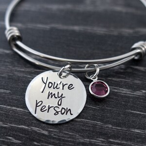 Personalized Charm Bracelet, You&#39;re My Person, Wire Bangle, Hand Stamped Jewelry, Anniversary Gift