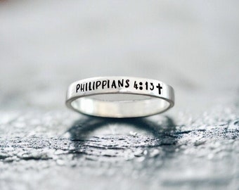 Scripture Ring, Cross Ring, Bible Verse Ring, Faith Ring, Philippians 4:13, Skinny Stacking Ring, Inspirational Ring, Minimalist