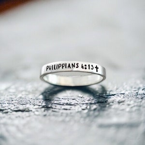 Scripture Ring, Cross Ring, Bible Verse Ring, Faith Ring, Philippians 4:13, Skinny Stacking Ring, Inspirational Ring, Minimalist