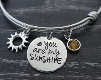 You are my Sunshine - Wire Bangle - Charm Bracelet - My only sunshine - Sunshine Bracelet - Mother Jewelry - Personalized Bracelet