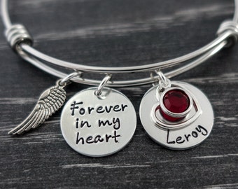 Memorial Bangle Bracelet - Forever in my heart - Personalized Charm Bracelet - Loss of Loved One Miscarriage - Remembrance