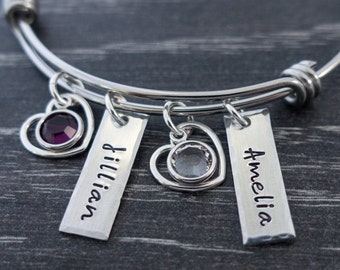 Bracelet de nom personnalisé - Bracelet de maman - Bracelet de charme - Birthstone - Cadeau pour maman grand-mère