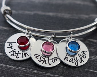 Wire Bangle -  Mother Bracelet  -  Name Bracelet  -  Mother Gift  -  Personalized Name Jewelry  -  Charm Bracelet  -  Hand Stamped
