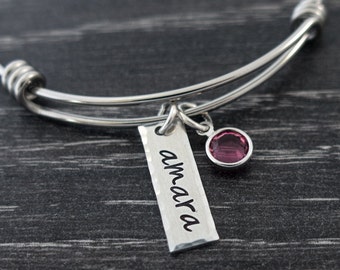 Mom Bracelet -  Personalized Name Bracelet  -  Personalized Bangle  - Birthstone Charm Bracelet  -  Hand Stamped Jewelry  -  Mother Bracelet