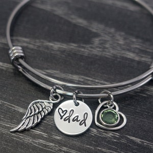 Charm Bracelet -  Wire Bangle  -  Dad  -  Remembrance Bracelet  -  Loss of Loved One  -  Hand Stamped Wire Bangle Bracelet