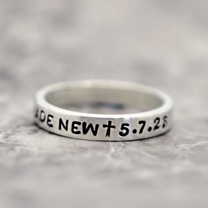 Made New, Baptism Date Ring, Chosen, Christian Ring, Cross, Custom Word Ring, 1 Peter 2:9, Personalized, Stacking, Heart, Self Love, Faith