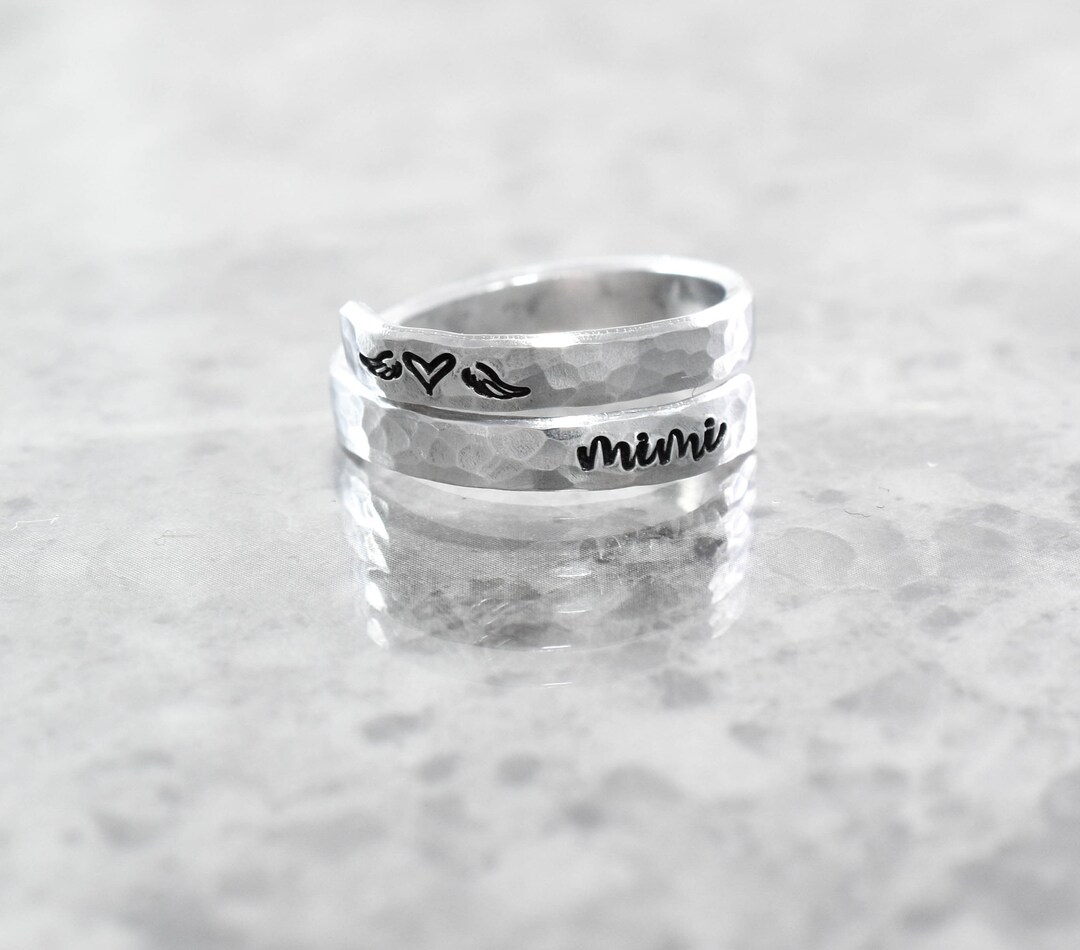 Personalized Memorial Ring, Wrap Ring, Stacking Ring, Angel Wings, Loss ...