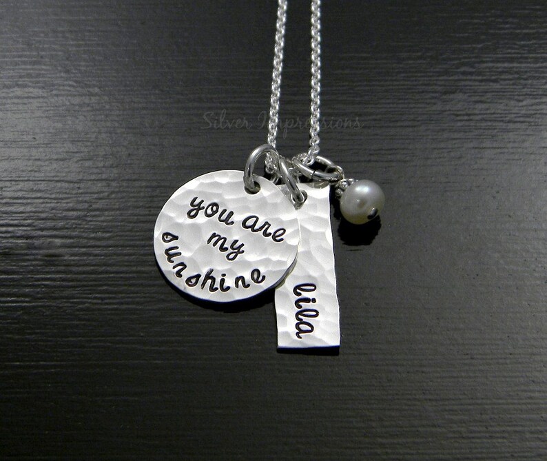 Mommy Jewelry You are My Sunshine Personalized sterling silver hand stamped necklace