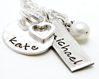 Mama's Pride and Joy - Sterling silver hand stamped personalized necklace