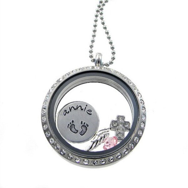 Remembrance Locket  -  Floating Locket  -  Baby Feet Necklace  -  Charm Locket