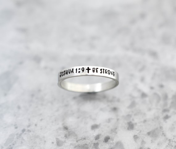 Joshua 1:9 Ring Encouraging Jewelry Bible Verse, Stainless Steel 7 / Silver