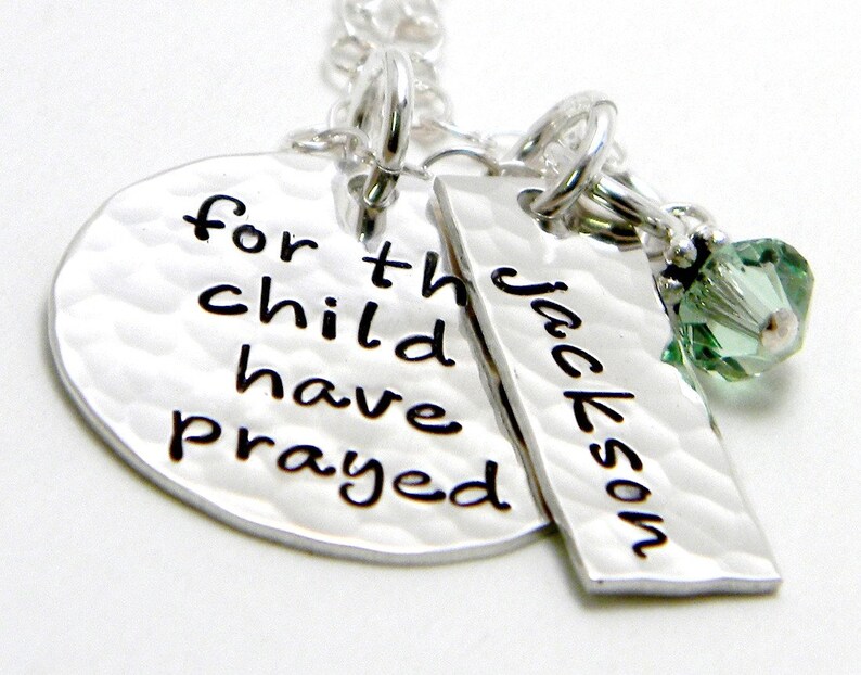 For this Child I have Prayed Personalized sterling silver hand stamped necklace image 2