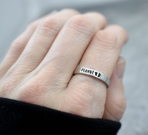 Stackable Ring, Mom Ring, Baby Feet, Personalized Name Ring, Skinny Ring,  Baby Shower Gift, New Mother Gift, Dainty Ring, Grandma, Stacking