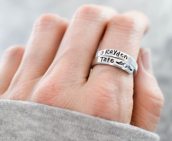 Personalized Memorial Ring Adjustable Wrap Ring Stacking Angel