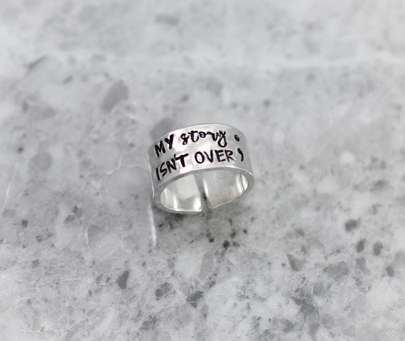 My story isn/'t over yet Semicolon Ring Suicide Awareness Semicolon Jewelry Personalized Ring Adjustable Aluminum Ring Set
