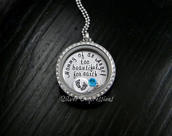 Floating Locket - Memory Locket -  Mommy of an Angel too beautiful for earth  -  Remembrance Jewelry