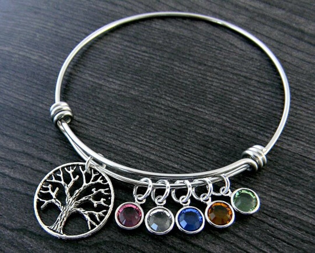 Mom Charm Bracelet - Tree of Life - Birthstone Bangle - Grandmother ...
