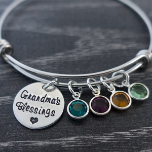 Grandma Bracelet, Personalized Charm Birthstone Bangle, Blessings, Grandmother Jewelry, Mimi Nana Gigi Oma Gift image 3