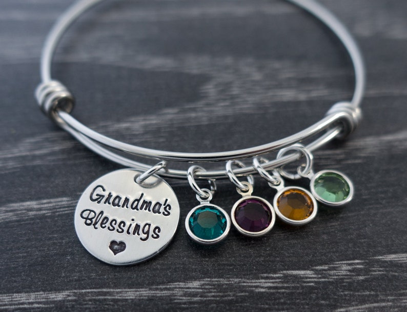 Grandma Bracelet, Personalized Charm Birthstone Bangle, Blessings, Grandmother Jewelry, Mimi Nana Gigi Oma Gift image 3