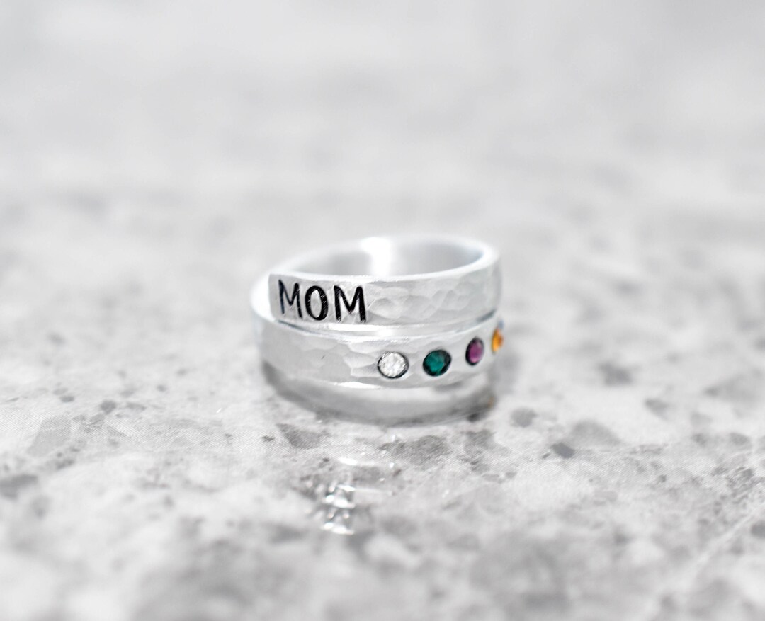 Stackable Mom Ring Personalized Birthstone Wrap Ring Etsy