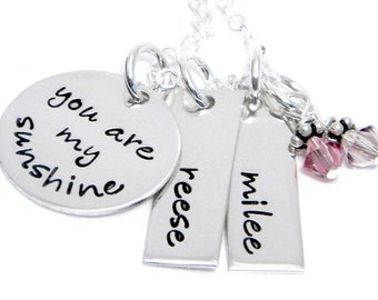 You are My Sunshine - Personalized Hand Stamped Necklace - Mom and Child Jewelry