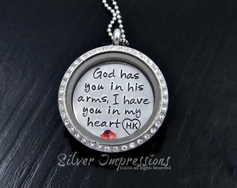 Floating Locket -  God has you in his arms I have you in my heart  -  Remembrance Jewelry